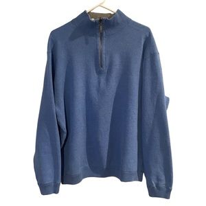 Caribbean Joe Mens 1/4 Zip Blue Cotton Sweater shirt sz. XL